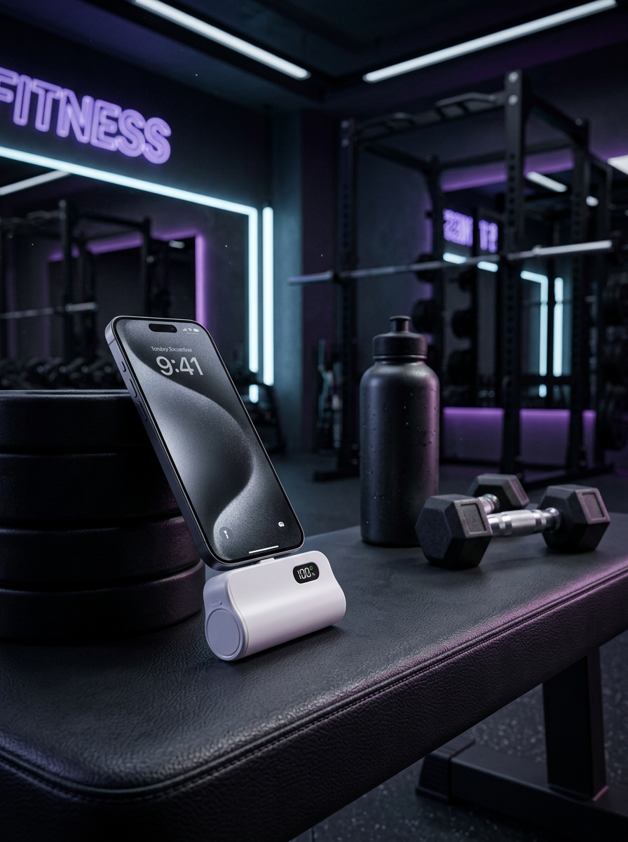 CapsuleCore charging a phone — gym